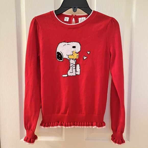 Janie and Jack Red Heart Peanuts Snoopy Sweater Ruffle Trim Girls Size 12 - Picture 1 of 11